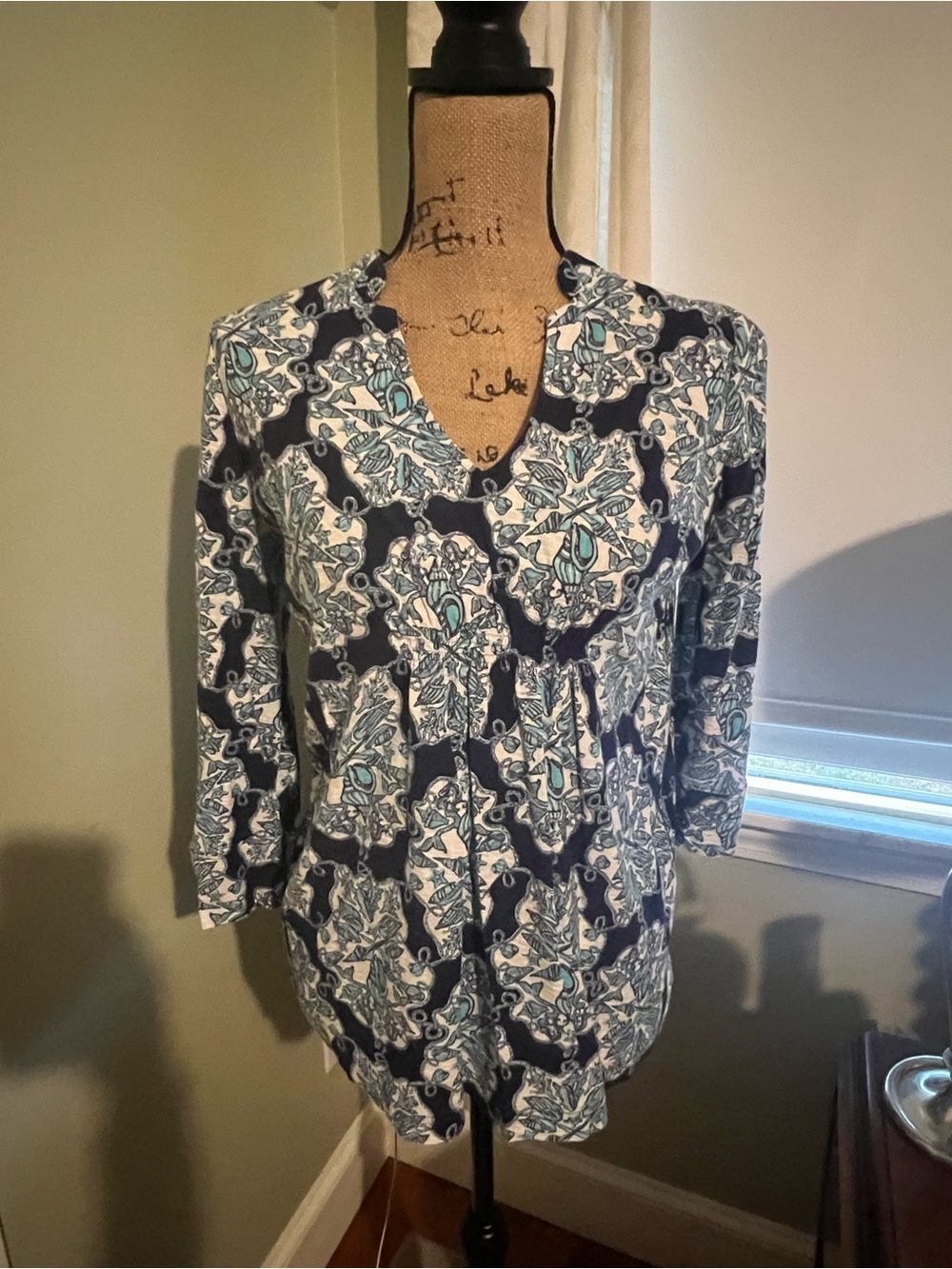 Lilly Pulitzer Navy, White and Teal Floral Tunic